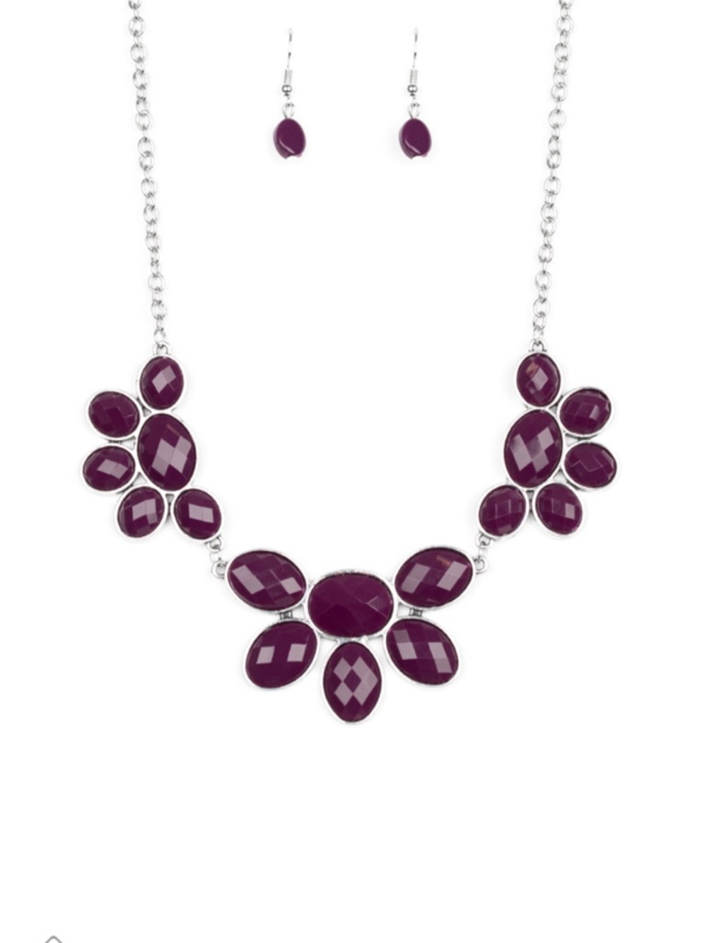 N-76 Statement Purple Floral Bib Necklace and Earrings Set